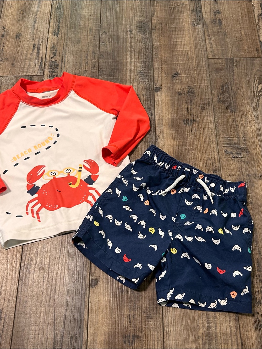 Baby Boy Carter's 2 Piece Crab Swim Raglan Rash Guard Top & Shorts Set 18 Months
